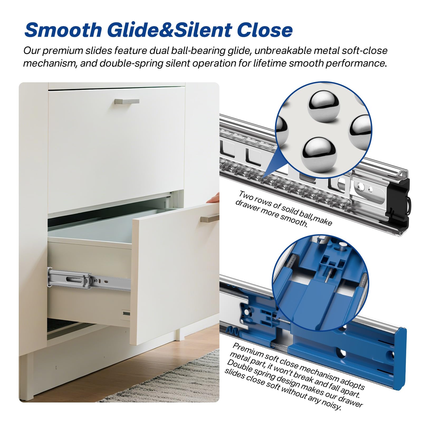 Soft Close Drawer Slides - 20 Inch Heavy Duty -5 Soft Close Drawer Slides - 20 Inch Heavy Duty -5