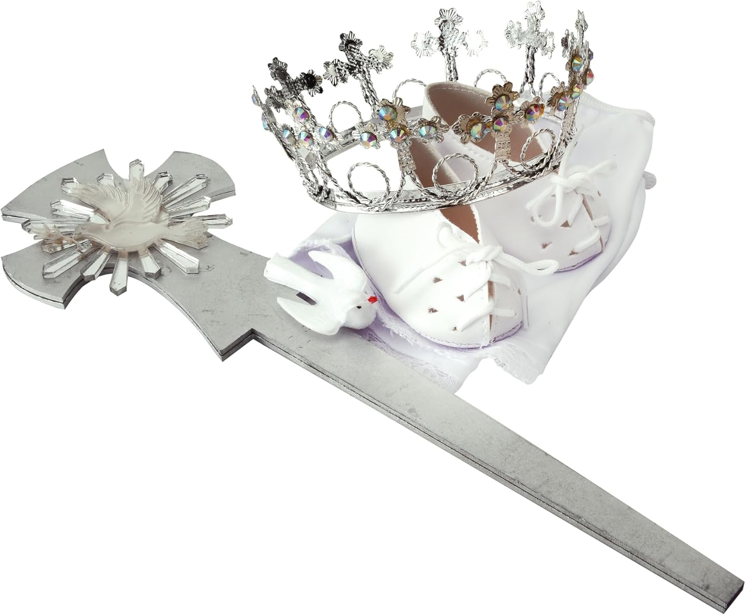 A&C Quinceañeras and More Rey de la Bondad White Gown with Silver Embroidery Religious Dress for Infant baby jesus
