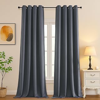Simplebrand Grey Extra Long 10ft Curtains for Patio 120 Inches Long 2 Panels Set, Room Darkening Light Blocking Solid Thermal Insulated Energy Saving Grommet Noise Reducing Curtains, 50 Wx120 L