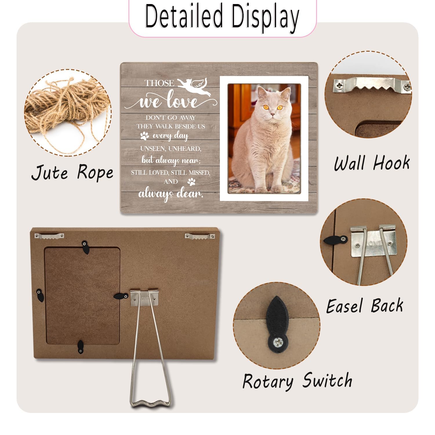 Cat Picture Frame, Cat Memorial Wooden Photo Frame, Pet Remembrance Gift, Sympathy Gift for Pet Owner, Cat Memorial Gifts for Loss of Cat, The Best Angels Have Wings and Whiskers
