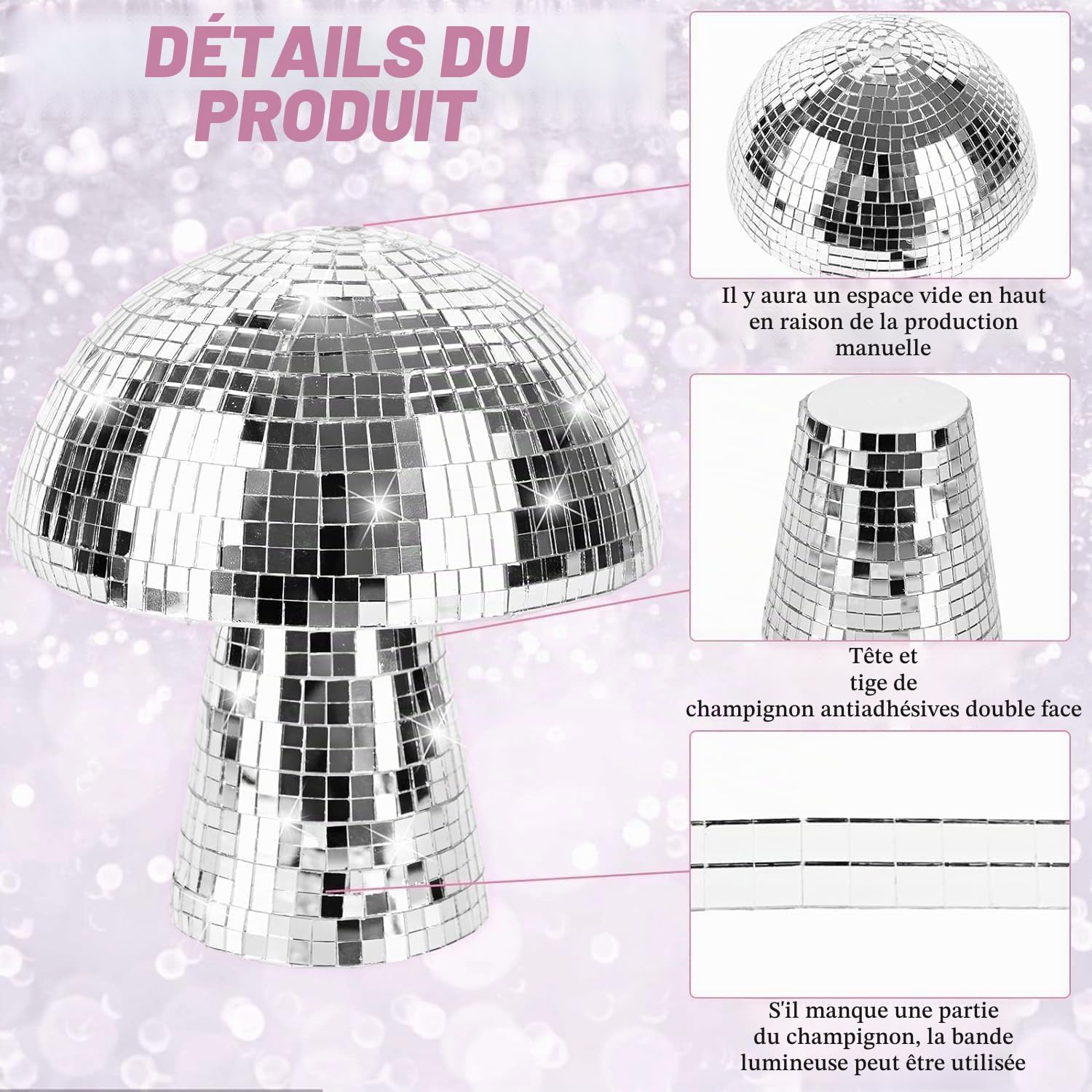 Boule Disco Champignon Miroir,Champignon Scintillant à Paillettes Décoration de Boules Disco,Boules à Facettes,Pour la Décoration de la Maison,Boules de Noël,Boule a Facette Deco a Poser