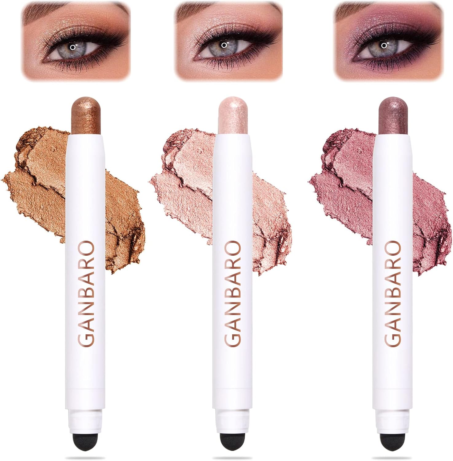 Ganbaro 3 Pack DualEnded Eyeshadow Stick, Cream Eyeshadow Pencil Crayon, Shiny Shadow Stick Set