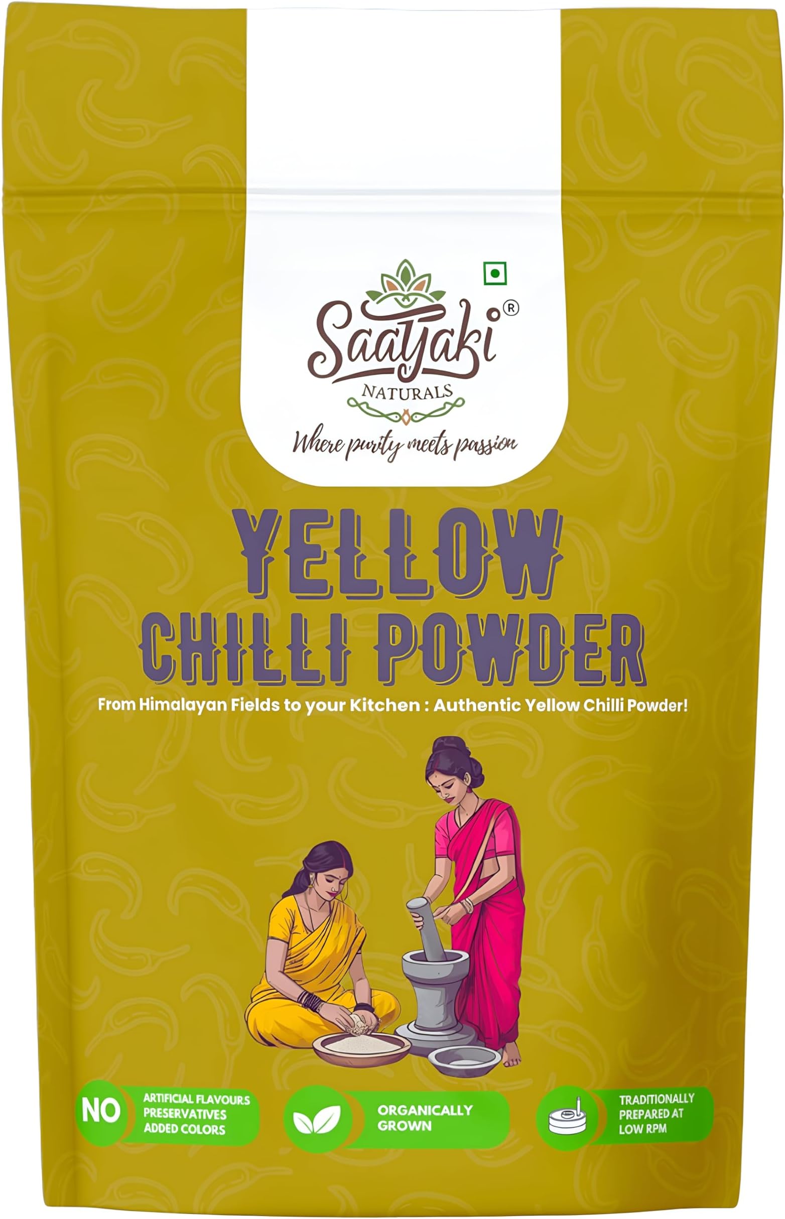 Saatyaki Naturals Organic Himalayan Yellow Chilli Powder - 100gm | Pure, Freshly Grounded Spice for Cooking, Non-GMO, Gluten-Free – Perfect for Curries, Marinades, and Seasoning