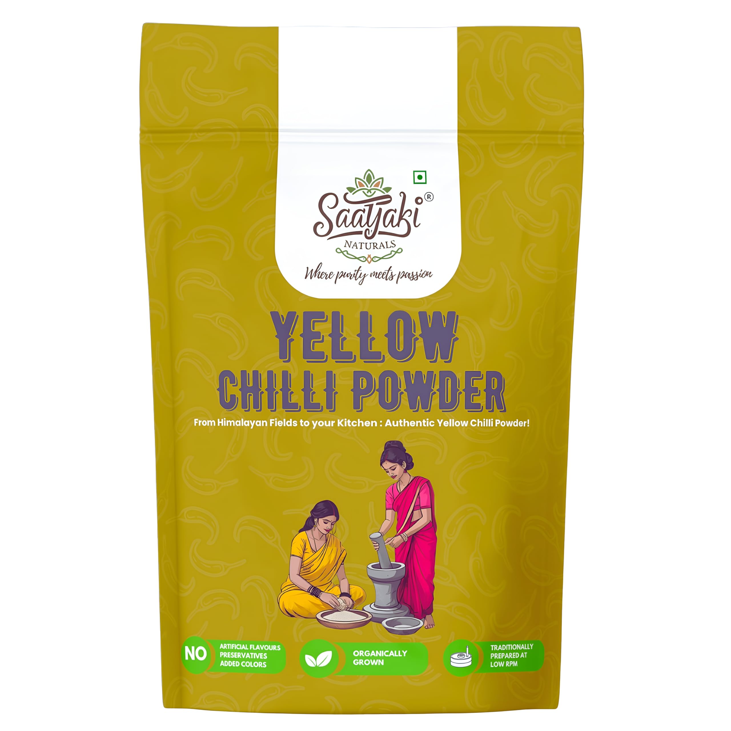 Saatyaki Naturals Organic Himalayan Yellow Chilli Powder - 100gm | Pure, Freshly Grounded Spice for Cooking, Non-GMO, Gluten-Free – Perfect for Curries, Marinades, and Seasoning