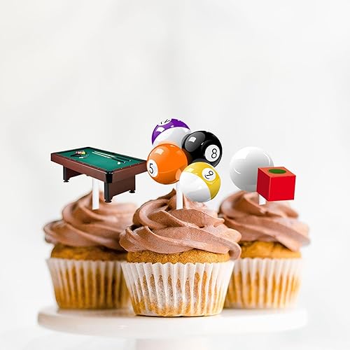 Miniatura 6 de 18 piezas de decoración de postre de billar con purpurina, decoración temática deportiva, suministros de decoración para hombres, niños y niñas,