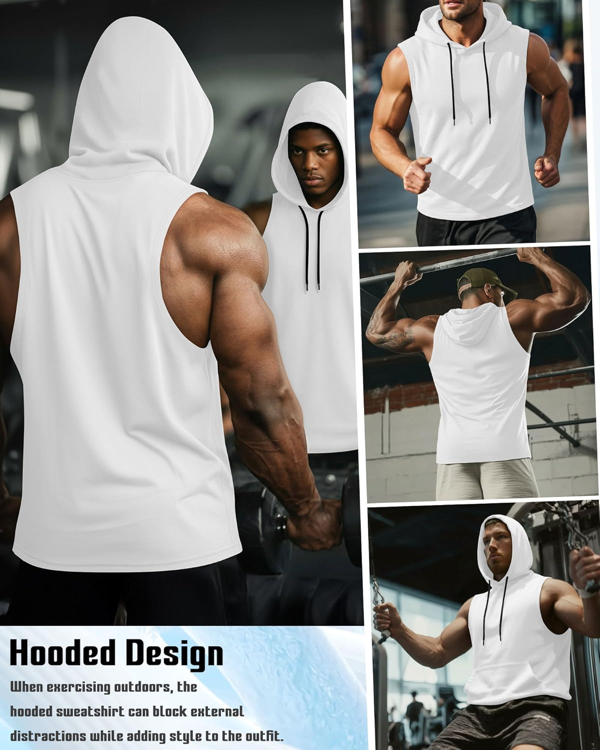 August Alley 3 Pack Men's Hooded Tank Tops, Workout Sleeveless Gym Hoodie Muscle Bodybuilding Running Cut Off Shirts