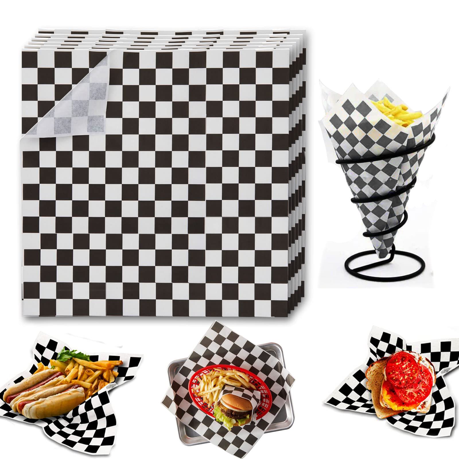 Lot De 100 Feuilles De Papier Ciré Alimentaire - 18x18 Cm - Carreaux Rouge Et Blanc - Résistant à La Graisse Pour Sandwichs, Fêtes Et Pique-niques