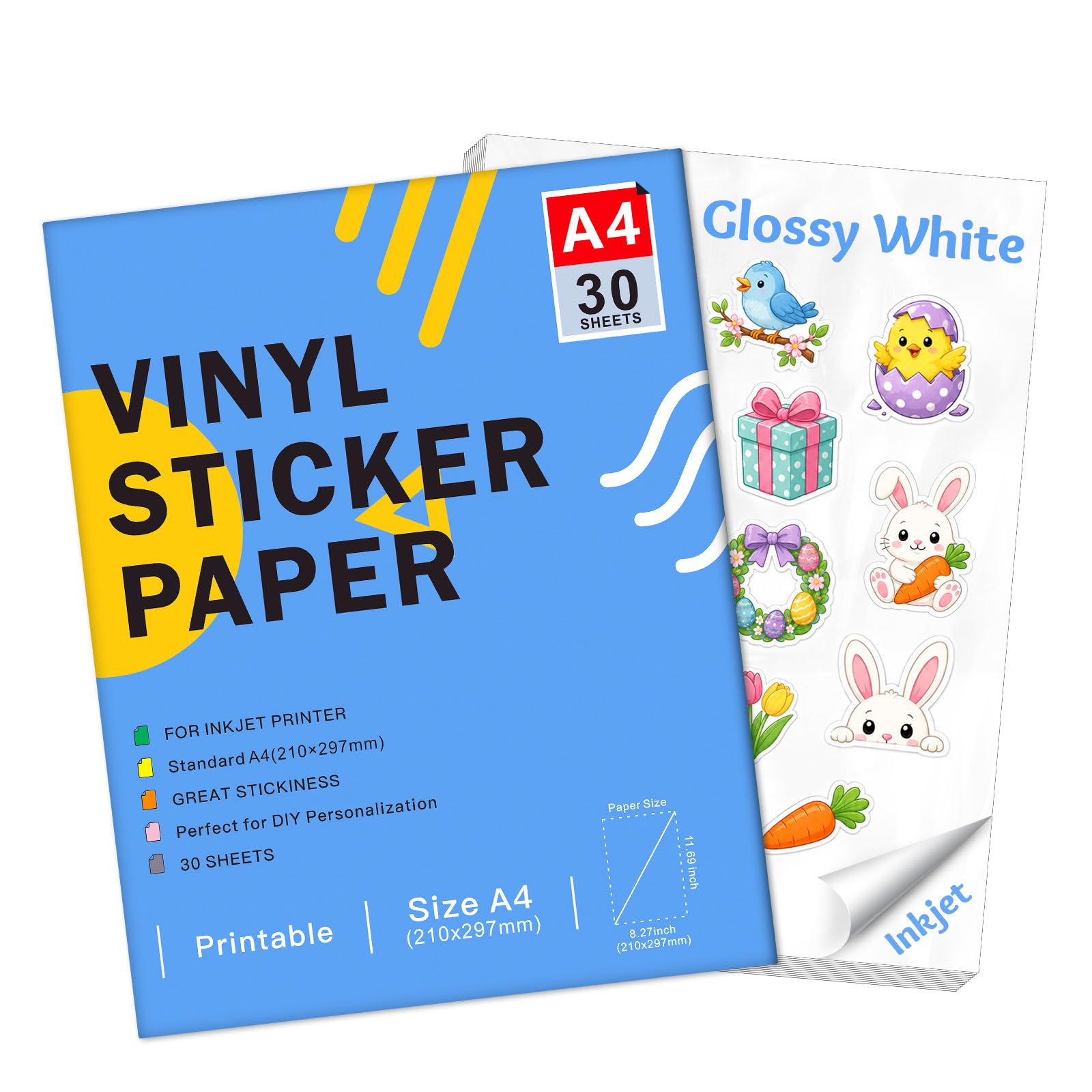Ruibytree Glossy Printable Vinyl Sticker Paper for Inkjet Printer 30 Sheet Tear