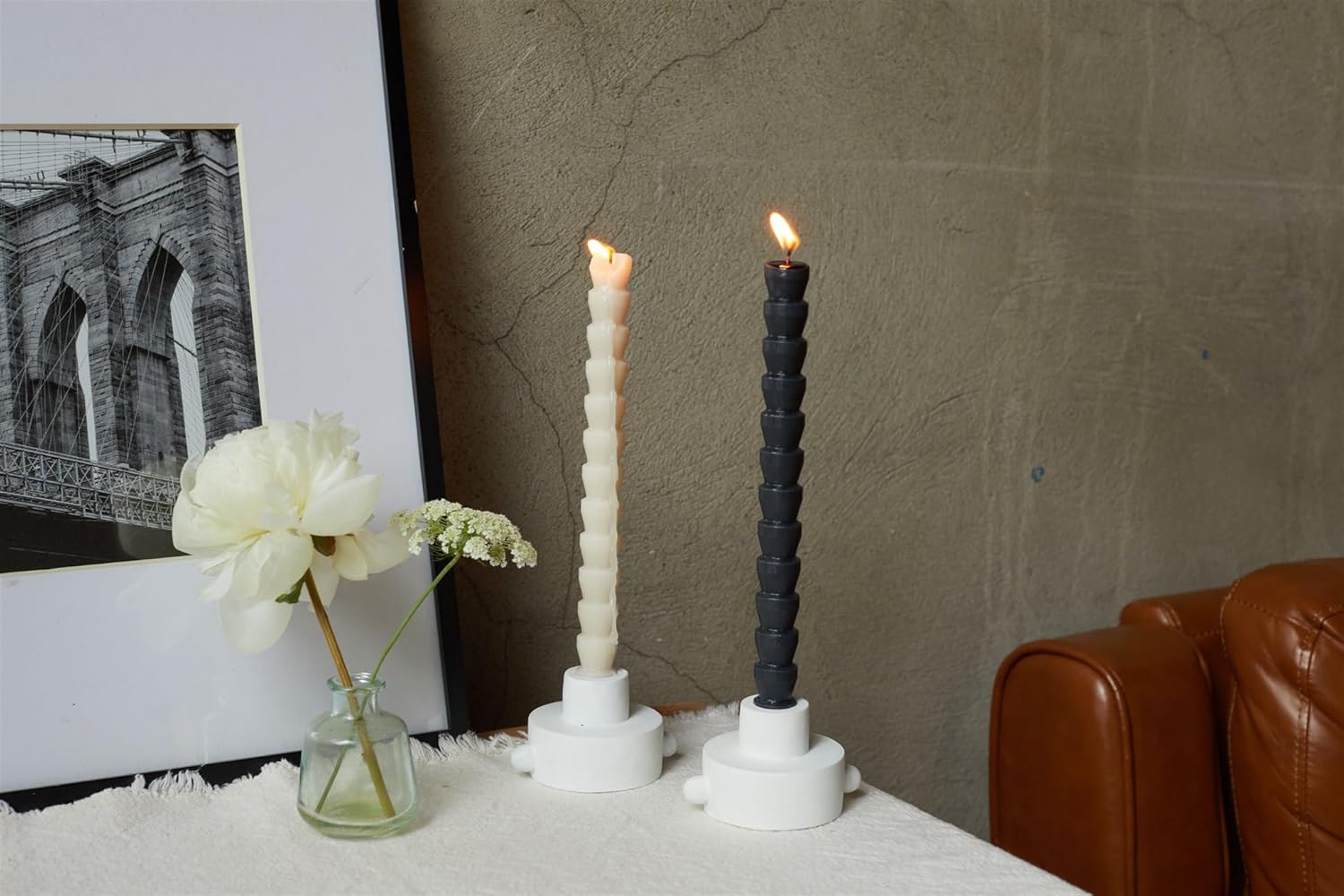 Paddywax Taper Candles Shaped Unscented Dinner Candle Set, 9.8-Inch, Black & White, 4-Count