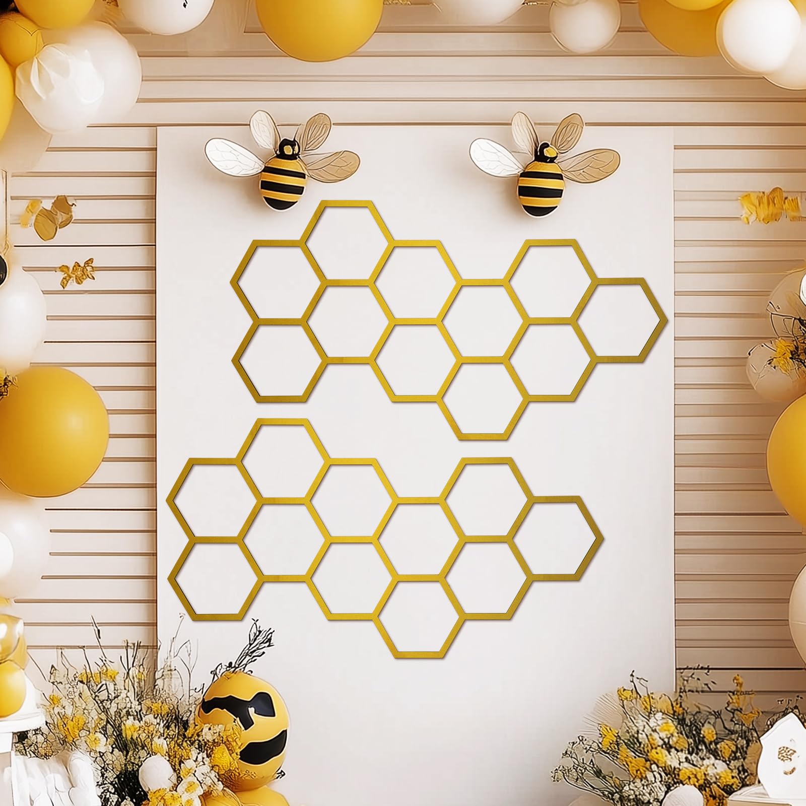 Silipull 2 Pcs 22 x 12 Inch Large Wood Honeycomb Decoration Honeycomb Wall Decor Wood Hexagon Decor Bee Wall Hanging Decoration for Living Room Garden