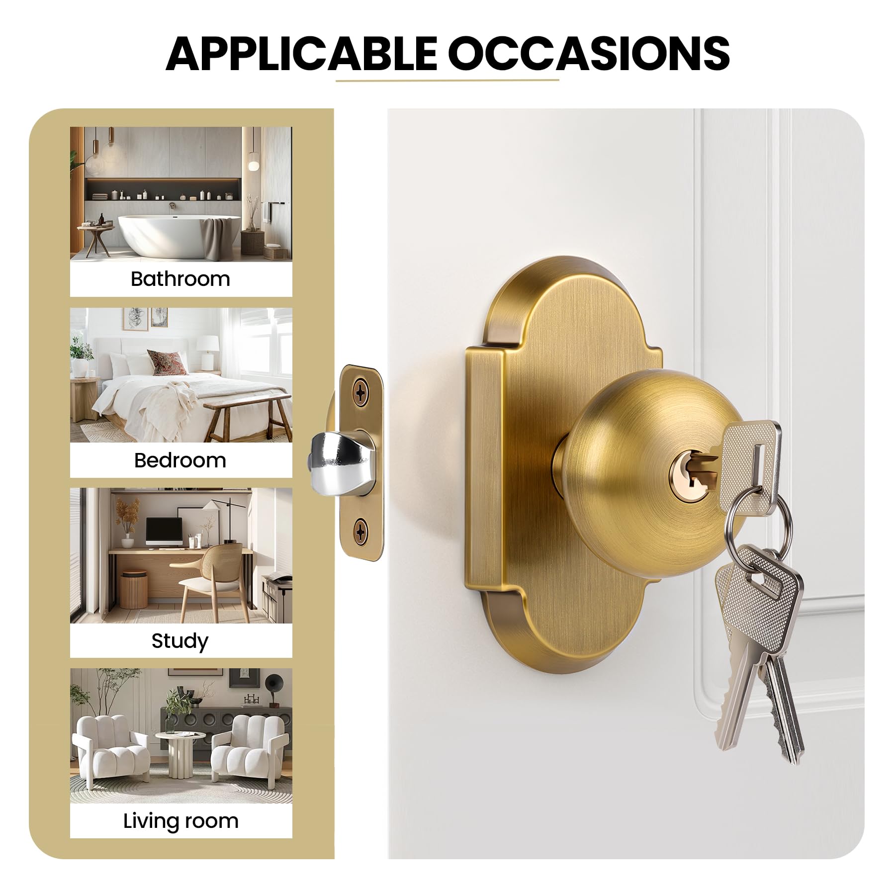 Antique Brass Entry Door Knob with Key Lock -4