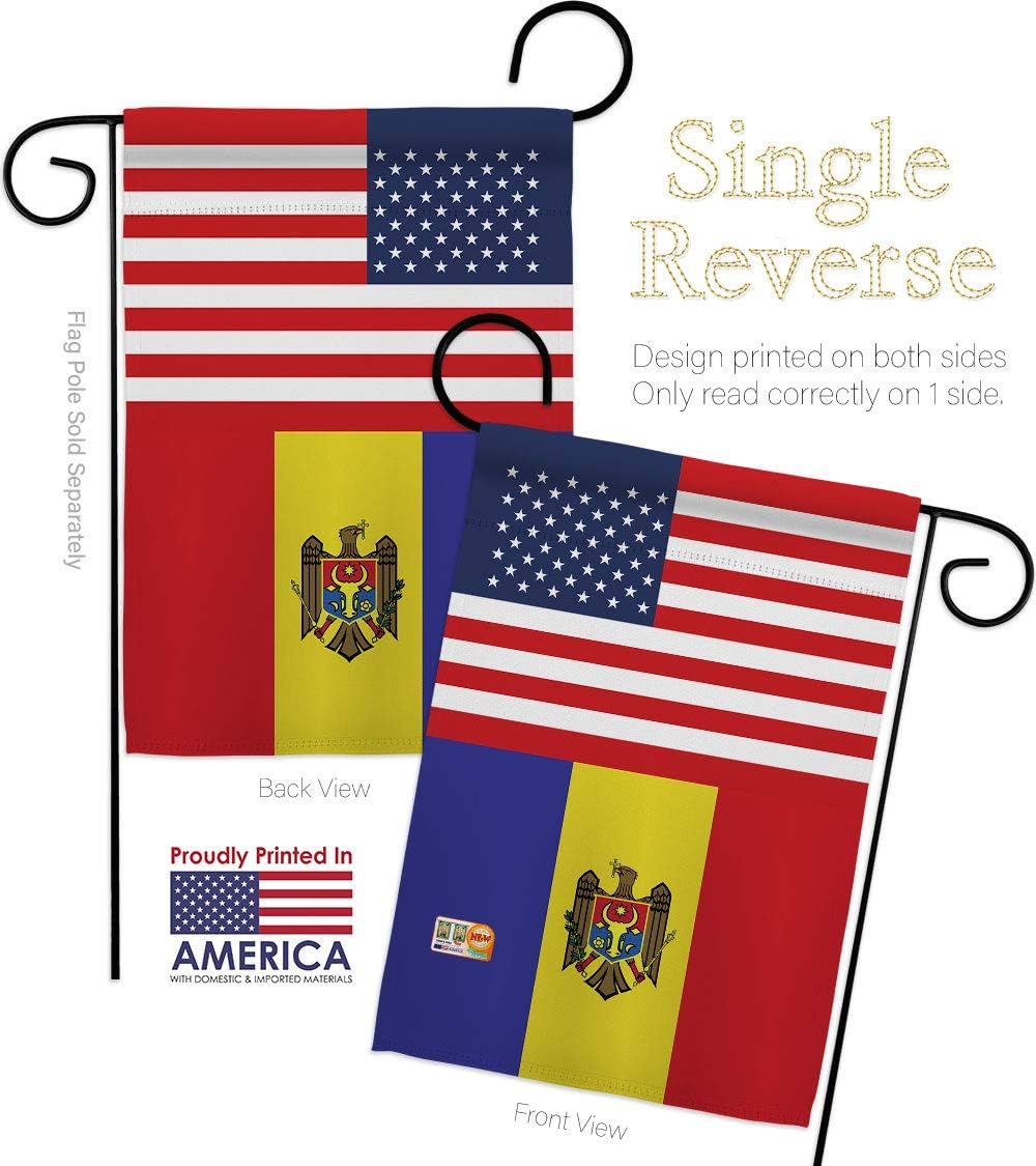 Moldova US Friendship Garden Flag Set Wall Holder Regional USA American Alliance World Country Particular Area Small Decorative Gift Yard House Banner Made In 13 X 18.5
