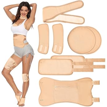 8 Pieces Castor Oil Pack Wrap Kit Castor Oil Pack Kit Adjustable Reusable Castor Oil Organic Pack Set for Neck Shoulder Chest Waist Knees and Feet Khaki