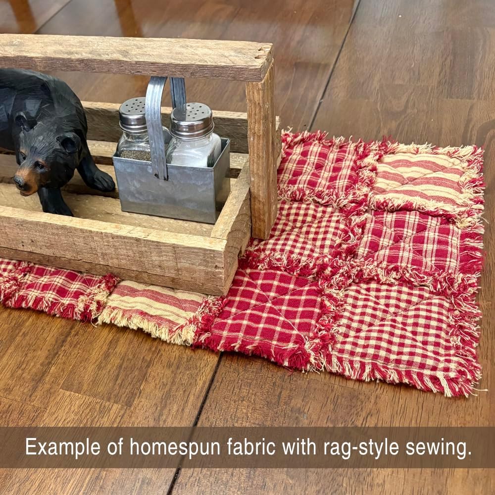 Set of 4 Fat Quarters, Primitive Red Assorted Plaid Gingham Homespun Cotton Fabric Bundle by JCS