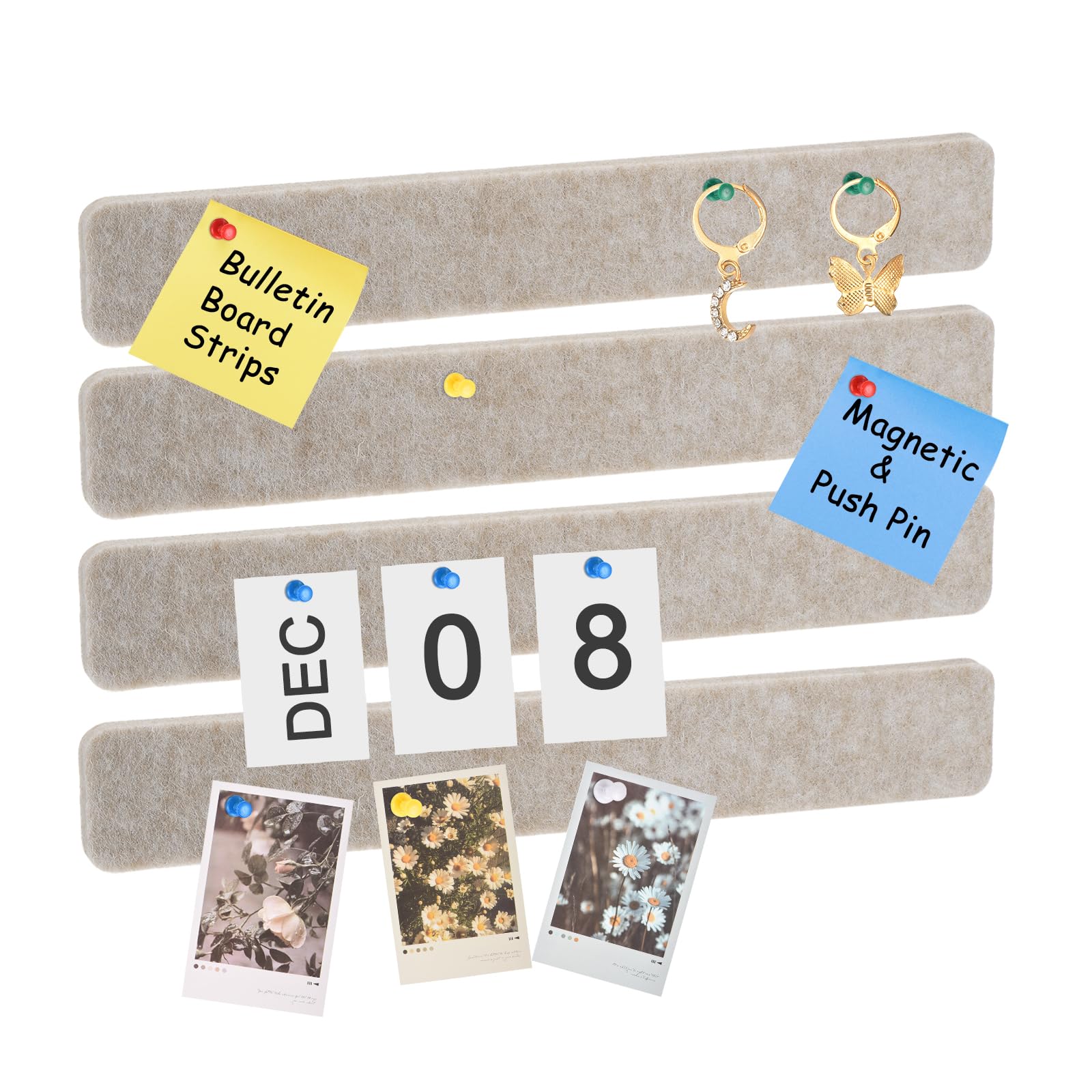 sourcing map 4Pcs Bulletin Board, Felt Pin Board Bar Strips Bulletin Board, Self-Adhesive Memo Notice Pin Cork Board with Pushpins for Paste Notes, Photos, Schedules, Brown