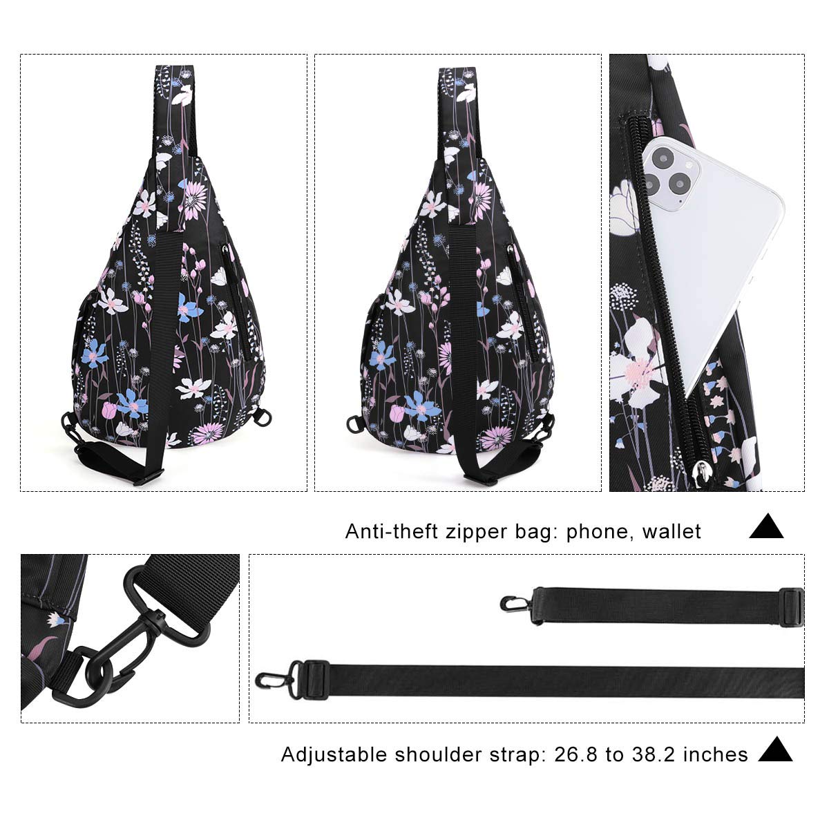 HUA ANGEL Sling Backpack for Women Men Anti-Water Front Pack Chest Bag Over Shoulder Bag Crossbody Daypack Lightweight Sport Work Travel Study Outdoor Running - Image 3