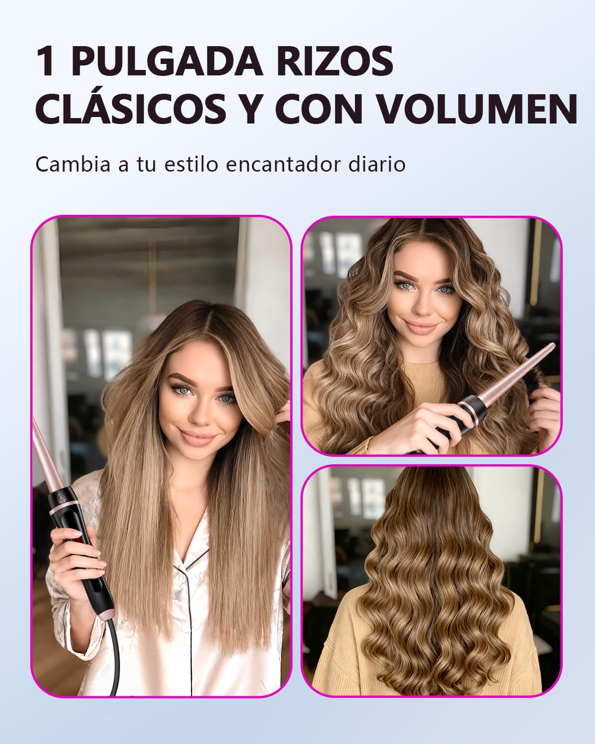 Rizador 5 en 1 con Cepillo Térmico y Barriles Intercambiables de Cerámica (0.35"-1.25"), Juego de Rizador con Plancha Alisadora, Calentamiento Instantáneo, Voltaje Dual, Regalos para Mujeres