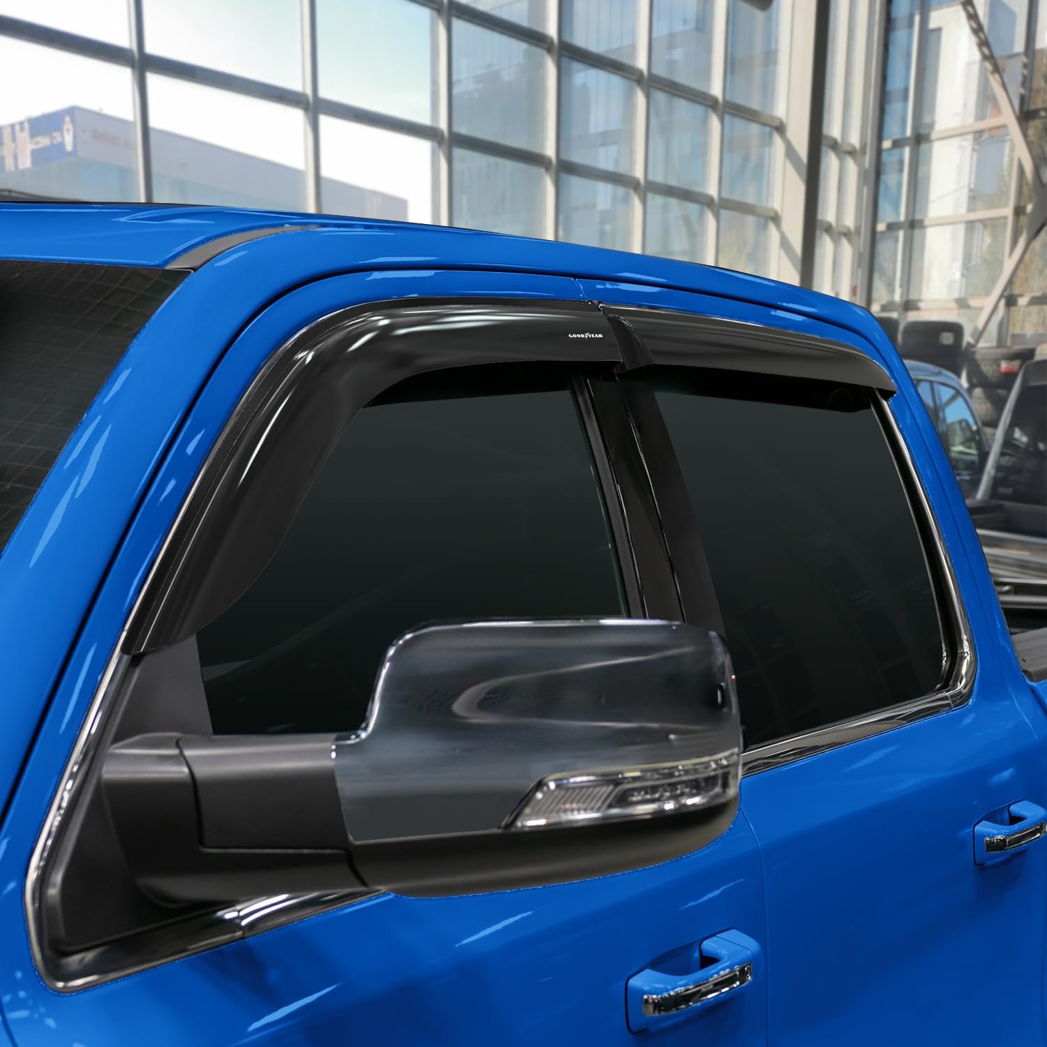 Goodyear Shatterproof Side Window Deflectors for Trucks Dodge RAM 1500 2019-2026 Crew Cab, Tape-on Rain Guards, Window Visors for Cars, Vent Deflector, Vent Visor, Truck Accessories, 4pcs- GY003180LP