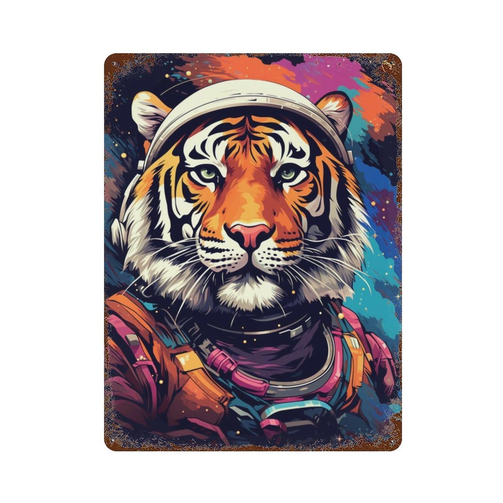Tiger Astronaut Space Suit-2 Vintage Metal Tin Sign 15.7"x11.8", Ideal for Living Room, Hallway And Home Decor