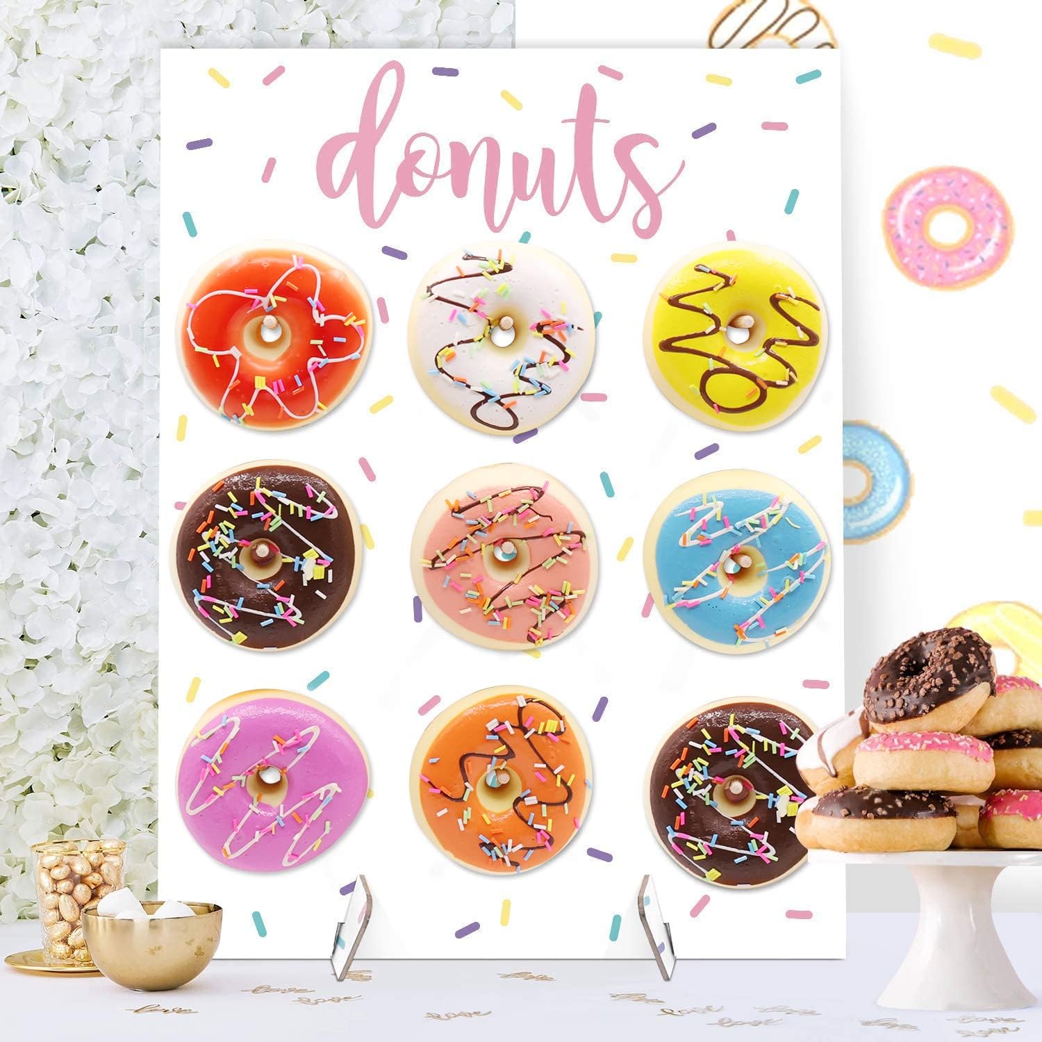 Huray Rayho Sprinkles Donut Wall Party Decoration Doughnut Food Buffet Display Stand Dessert Table Pegboard Treats Holder Centerpieces Ideas Reusable Rainbow Colorful Dashes Board Set of 1