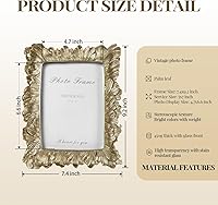 Vista 4 de Cuspin Gold 5x7 Picture Frame, Vintage Gold Palm Leaves Textured Hand-Crafted Resin Frame with Glass Front, Elegant Retro Photo Frame for Wall and