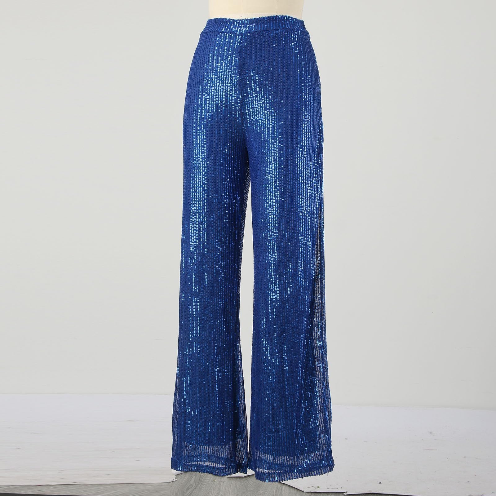 Pantaloni Palazzo Donna Vita Alta Elegante con Paillettes Pantaloni a Zampa Brillantini Morbidi Comodi da Danza Pantalone Glitter Leggeri Larghi Elasticizzati Casual per Ballo Feste e Carnevale