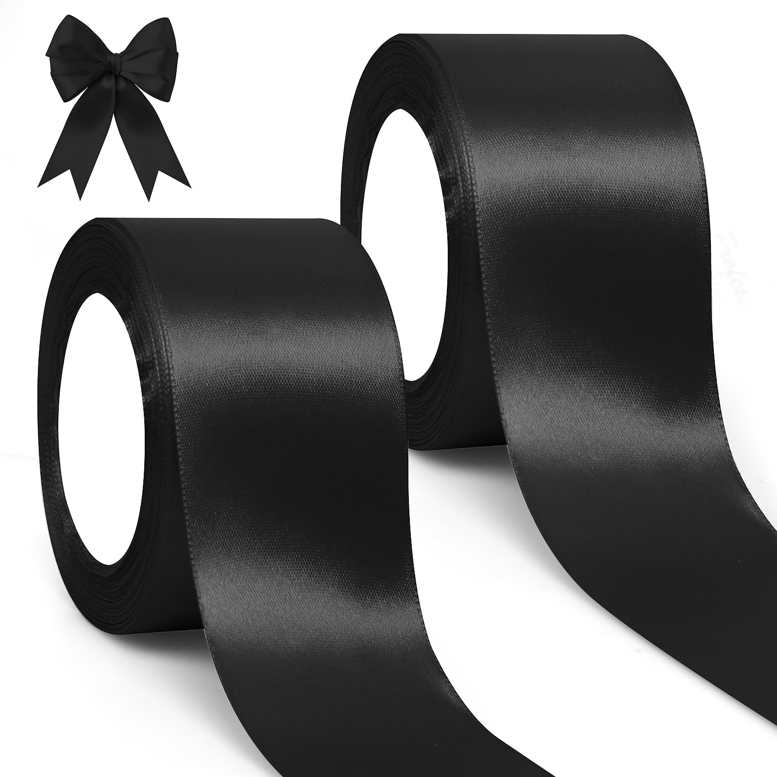 GXFCING Black Ribbon 50mm Wide, 46M Thick Black Satin Ribbon Christmas Ribbon for Gift Wrapping Crafting, DIY Sewing