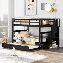 Full Size Bed Frames, Wooden Bed Frame Full Espresso Bed Frame with Twin Size Trundle Storage and Guard Rail