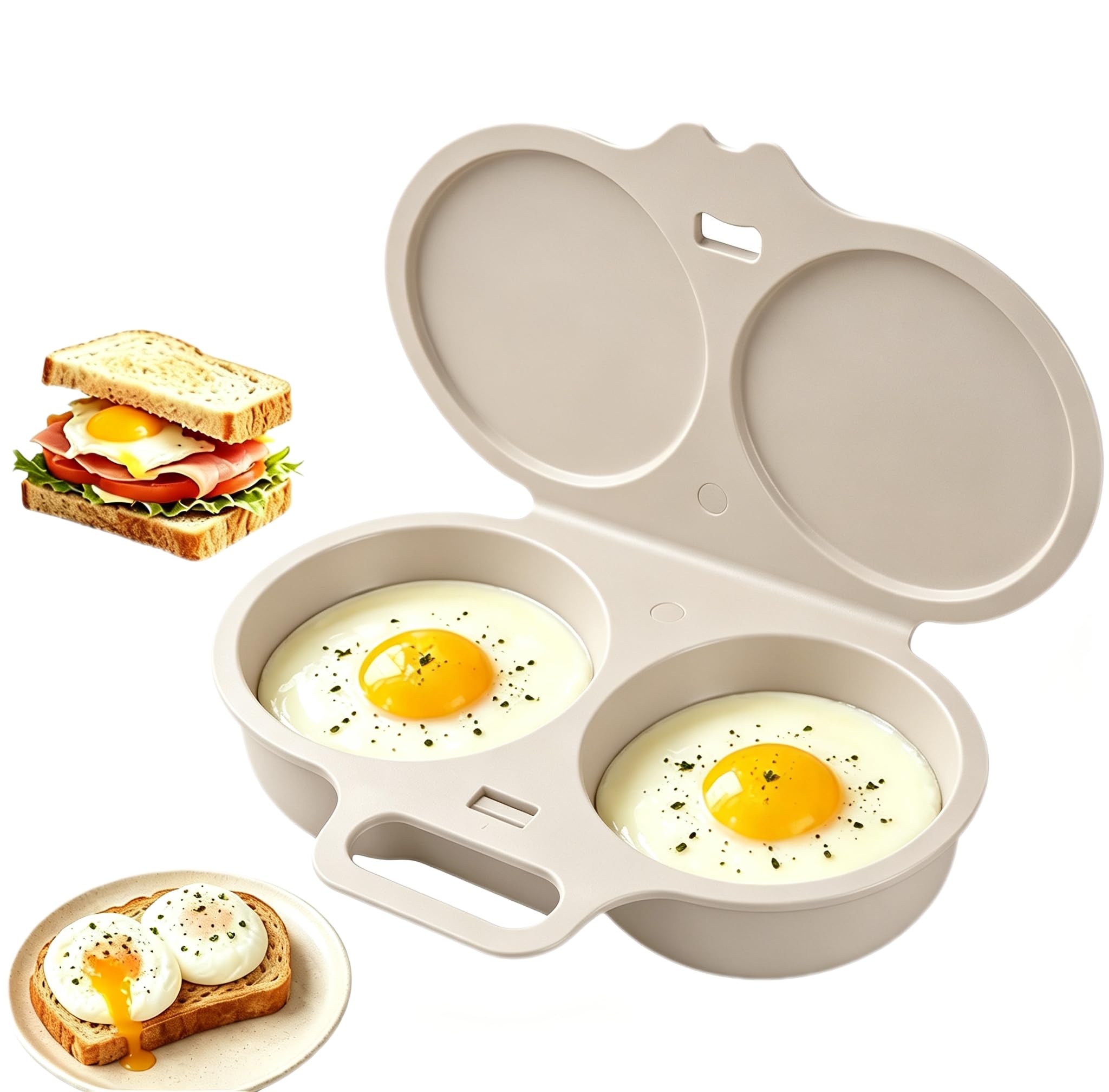 2027 New Dual Cavity Microwave Egg Poacher With Lid & Handle (Light gray)
