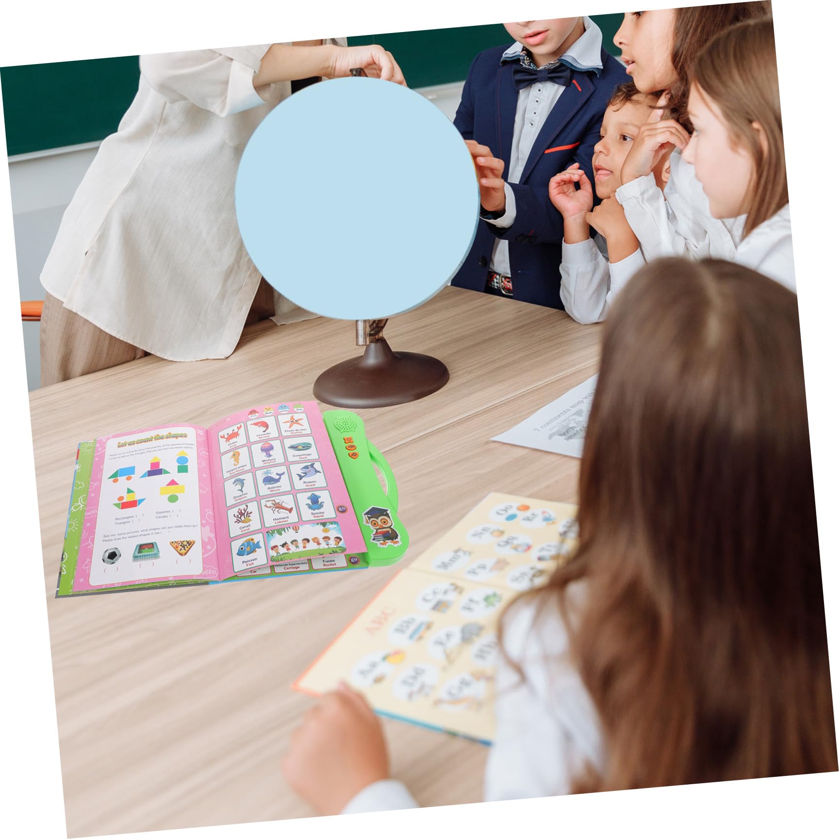 ERINGOGO Libro Electrónico Bilingüe Francés Inglés para Niños Pequeños 3-5 Años, Lectura Interactiva Sonidos, Aprendizaje Preescolar, Juguete Educativo Portátil Verde