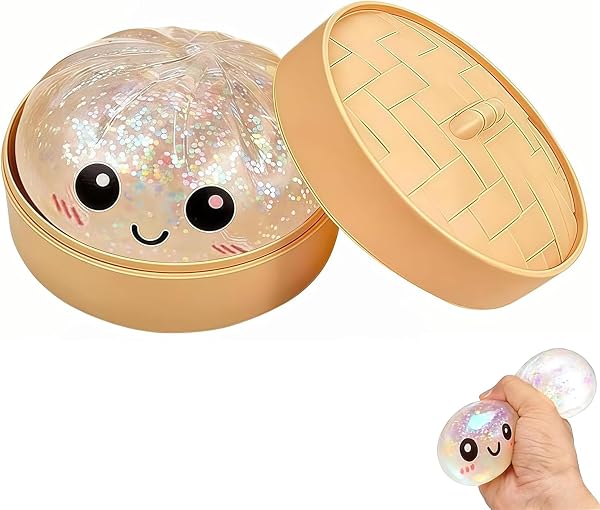 2026 New Glitter Dumpling Squishy, Mystery Dumpling Squishy with Steamer Box, Slow Rising Stress Relief Squeeze, Soft Dumpling Squishy Desk Accessory Novelty Gift - 1