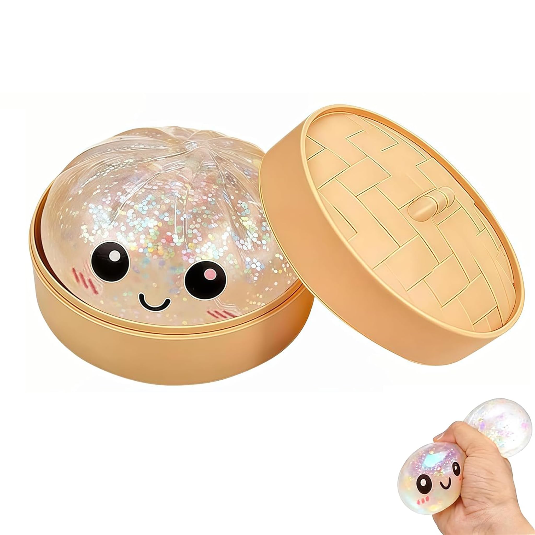 2026 New Glitter Dumpling Squishy, Mystery Dumpling Squishy with Steamer Box, Slow Rising Stress Relief Squeeze, Soft Dumpling Squishy Desk Accessory Novelty Gift
