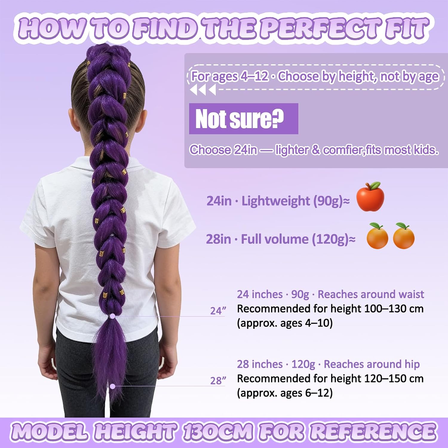 Getgal 24 inch Purple Braids Ponytail Hair Pre Braiding Hair with Tie Synthetic Purple Hair Extensions for Halloween Costume Cosplay（24inch Braids Ponytail）