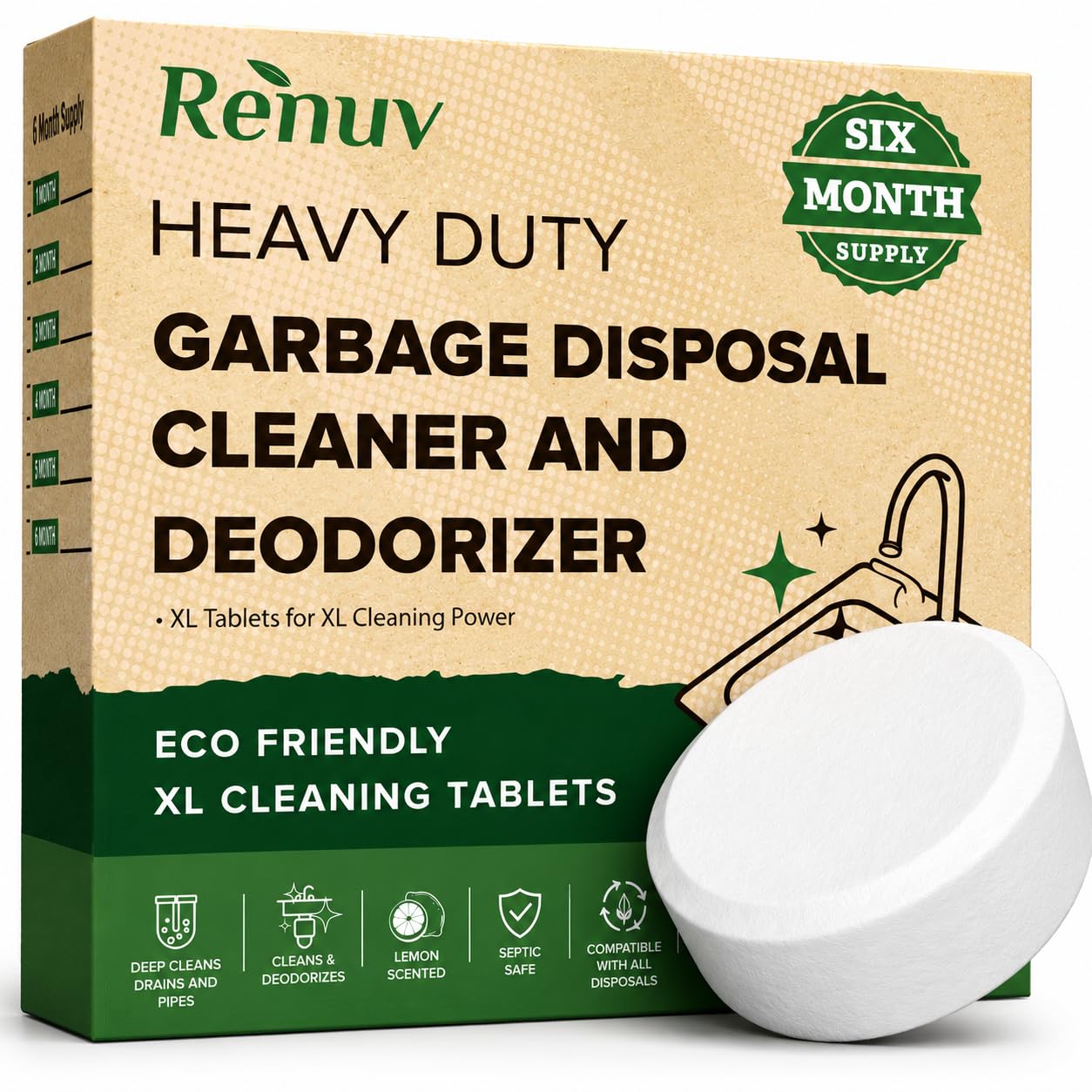 Renuv® Garbage Disposal Cleaner and Deodorizer Tablets, 6 XL Tablets
