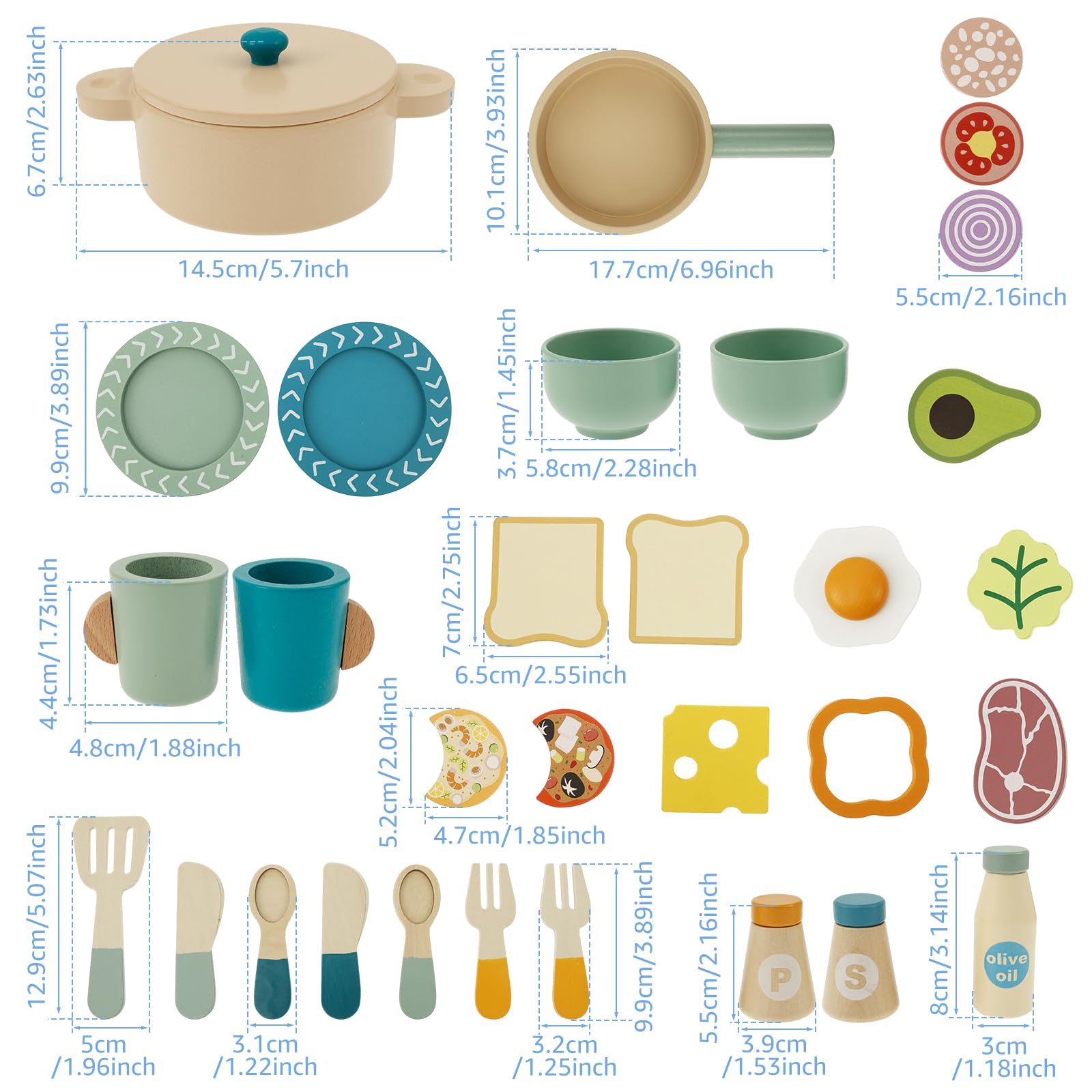 Wooden Play Cooking Set, 37 PCSKids Pretend Play Kitchen Accessories Toys Set for Kids Toddlers, Including Play Dishes, Pot and Pan, Utensils, Gifts for 3 4 5 Years Old Girls Boys