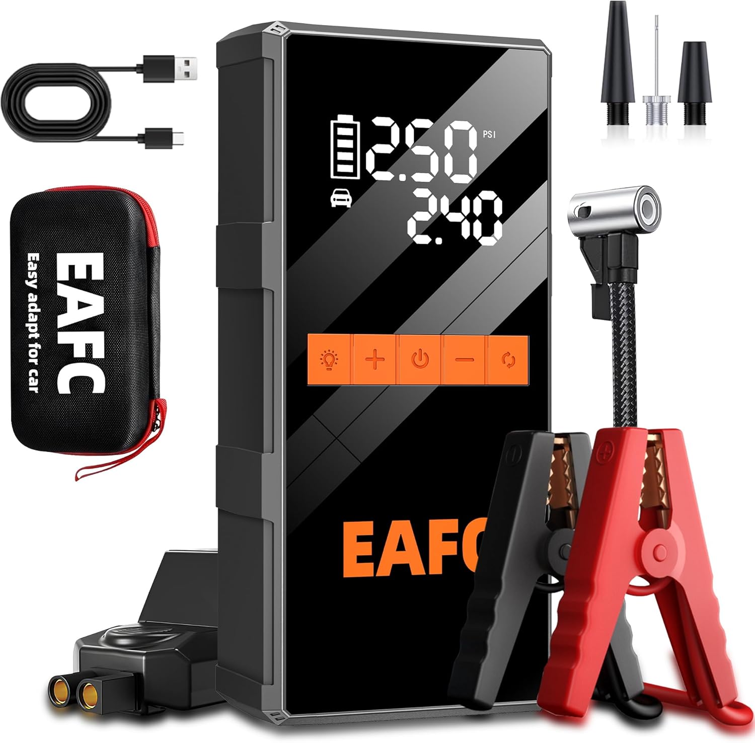 4000A Car Jump Starter Power Pack with 150PSI Air Compressor, Portable Car Booster Pack 12V Battery Booster (7.0L Gas/5.0L Diesel) with Smart Jumper Cable, USB-C Fast Charging&LED (with EVA Bag)