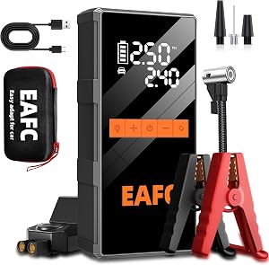 4000A Car Jump Starter Power Pack with 150PSI Air Compressor, Portable Car Booster Pack 12V Battery Booster (7.0L Gas/5.0L Diesel) with Smart Jumper Cable, USB-C Fast Charging&LED (with EVA Bag)