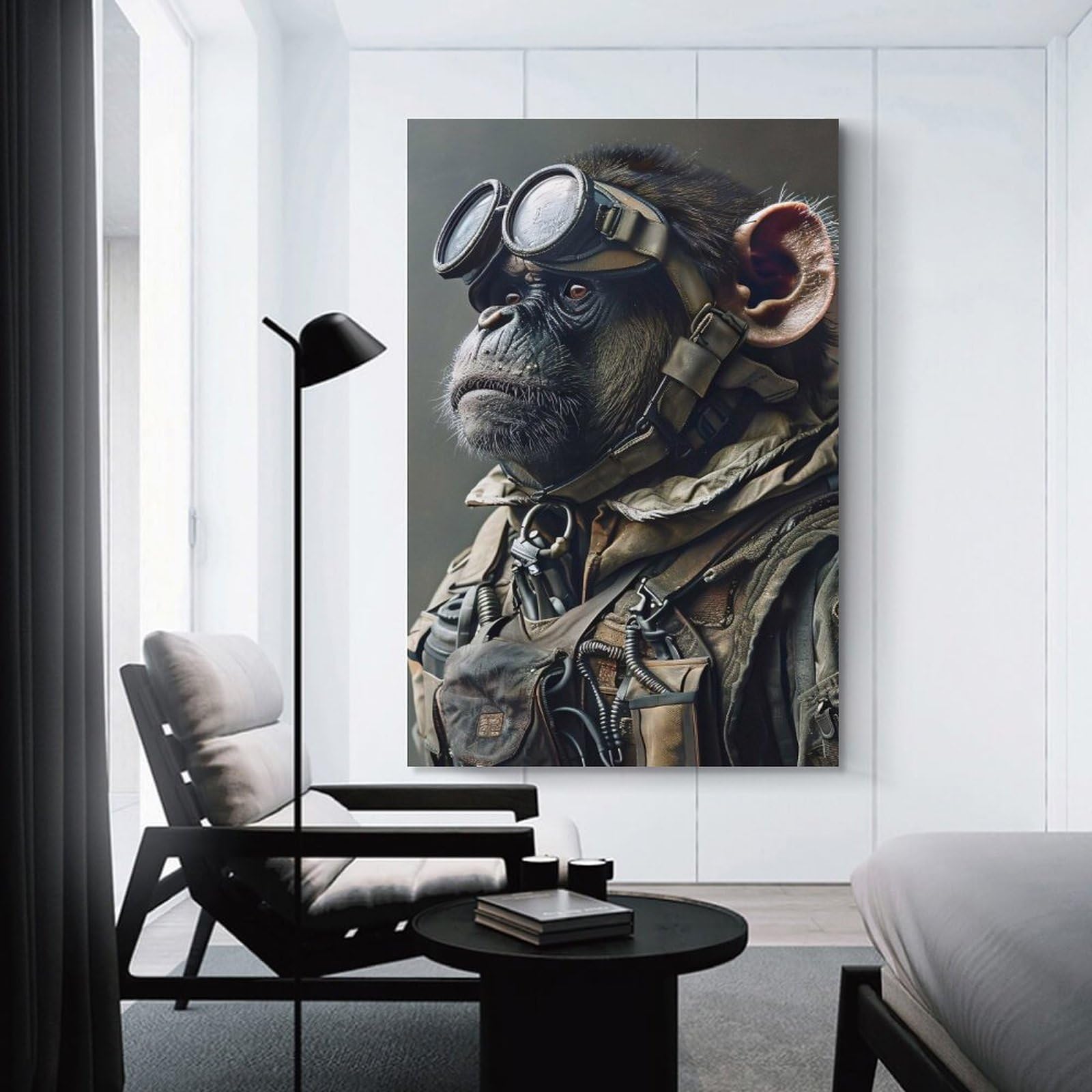 Junmoney Unframe-Style-13-2 Chimpanzee In Military Gear With Goggles Canvas Art Print 20X30inch(50X75cm), For Bedroom Walls, Guest Spaces Or Lounges, Home Artwork With A Soft Interior Feel