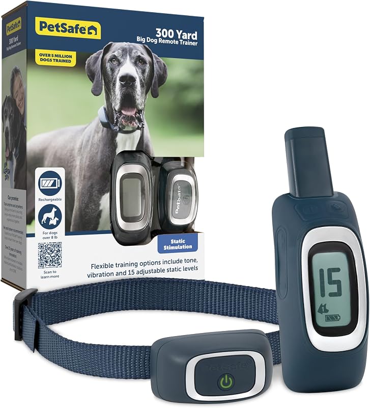 300 Yard Remote Training Collar – Choose from Tone, Vibration, or 15 Levels of Static Stimulation – Medium Range Option for Training Off Leash Dogs – Waterproof and Durable – Rechargeable | 300-Yard Range, Expandable to 2 Dogs, Tone/Vibration/15 Static Levels, Waterproof, 40-Hr Battery, 2-Hr Charge