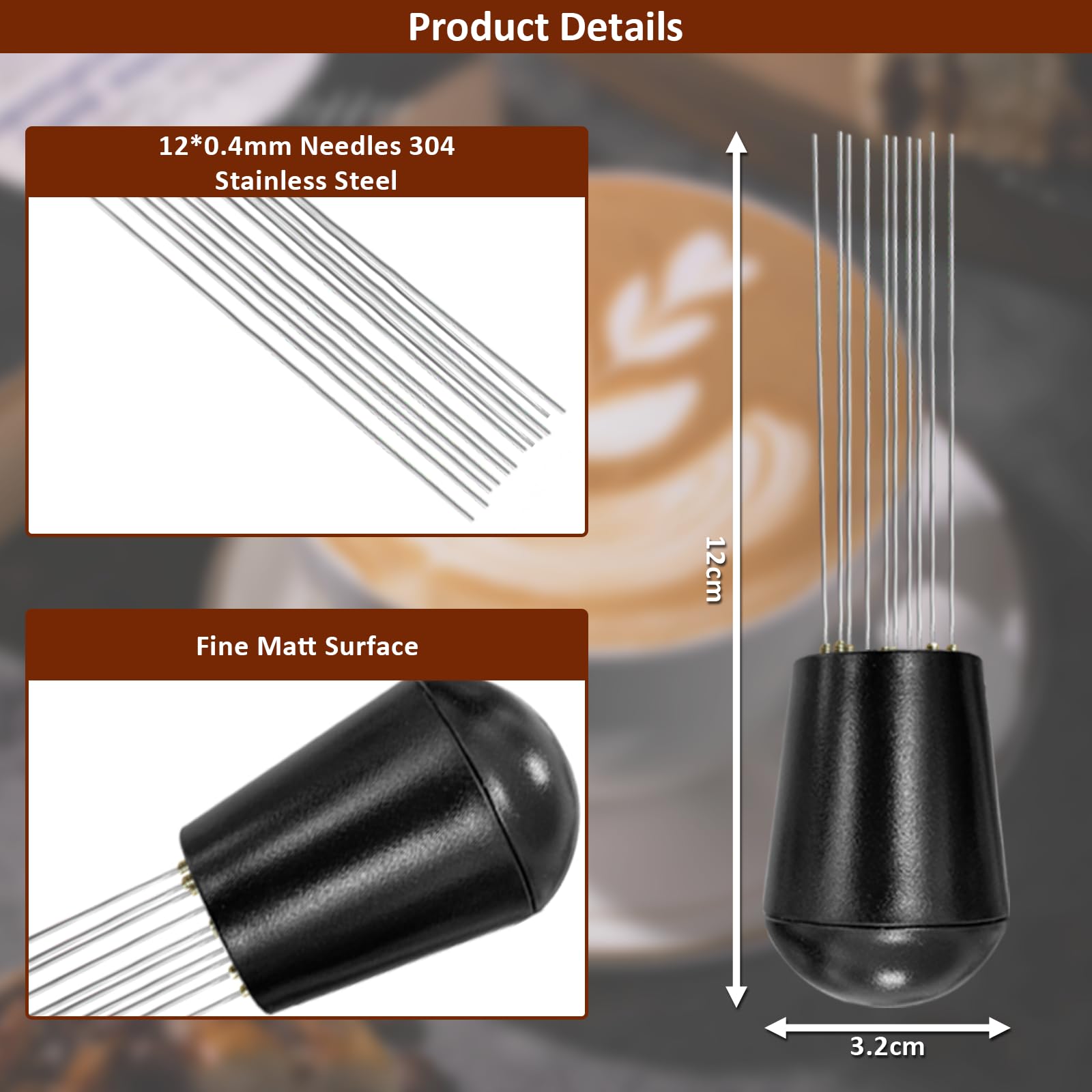 WDT Espresso Distribution Tool WDT tool 0 4mm 12 Needle Espresso Stirrer Tools 304 Stainless Steel Needles with — view 5