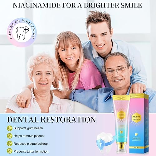 Miniatura 7 de Paquete de 2 pasta de dientes blanqueadora de niacinamida, pasta de dientes blanca de nicotinamida, cuidado suave, eliminación de manchas profundas,