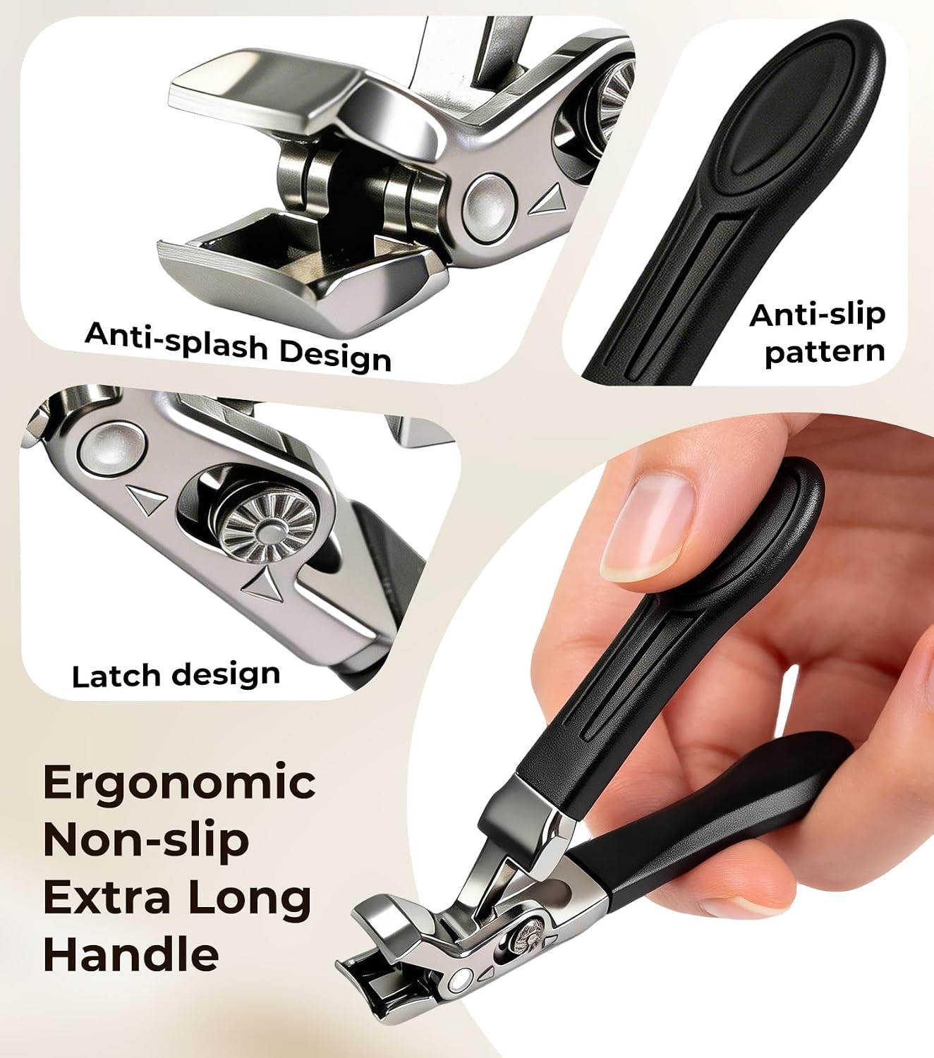 Electric Nail Clipper & No-Bending Long Handle Toenail Cutter Set for Adults and Seniors, Safe Automatic Filer Grinder with Debris Bin, Thick Nail Trimming Kit with Storage Bag for Easy Home Grooming