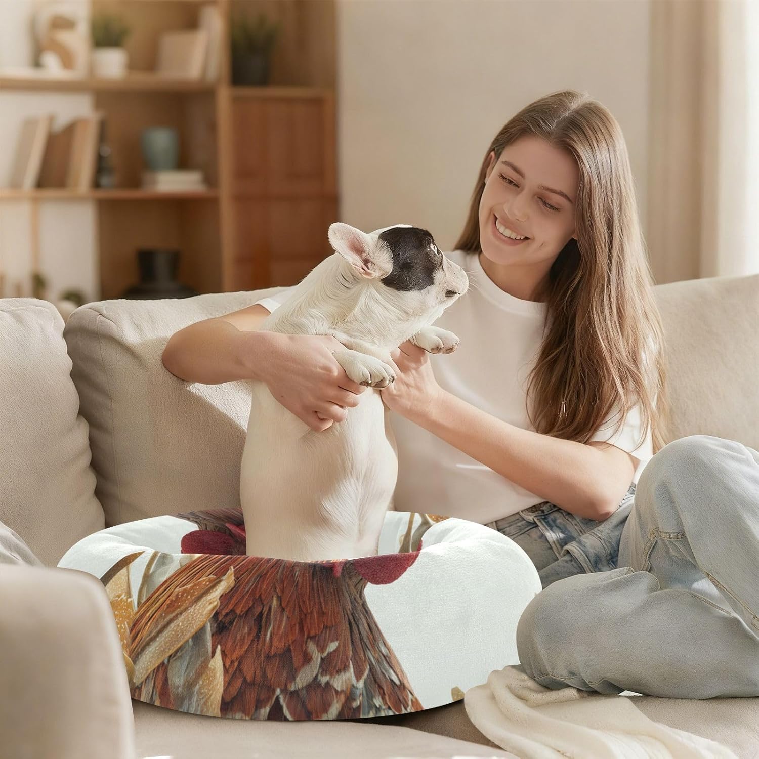 3D Rooster Pet Dog Bed Removable & Washable Dog Pillow Bed for Medium Size Pets Sleeping M