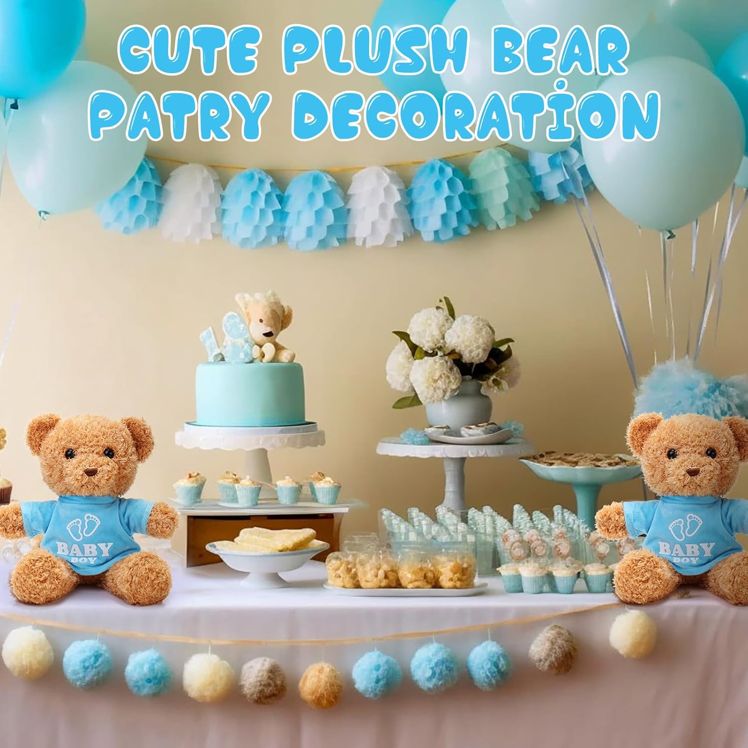 Silipull 6 Pcs Baby Shower Bear Bulk 12 Inch Stuffed Animal Bear Cute T Shirt Plush Toy Gift Fluffy Decorations for Shower Birthday Gender Reveal Party Favors(Baby Boy)