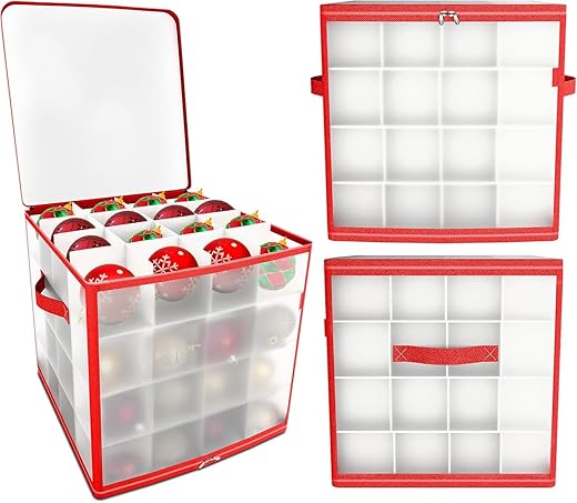 64 Festive Ornaments Storage Box - Christmas Ball Divider Box - Tree Decoration Organizer - Christmas Decoration Case - Hard Box for Decorative Items