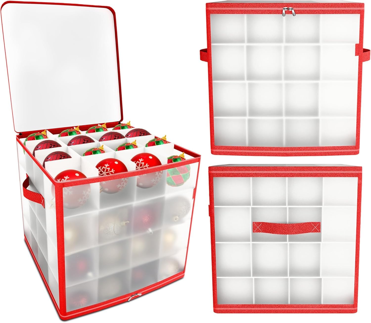 REDSTAR Box porta 64 ornamenti festivi – Contenitore con divisori per sfere natalizie – Organizer per decorazioni dell’albero – Custodia per addobbi di Natale – Scatola rigida per elementi decorativi