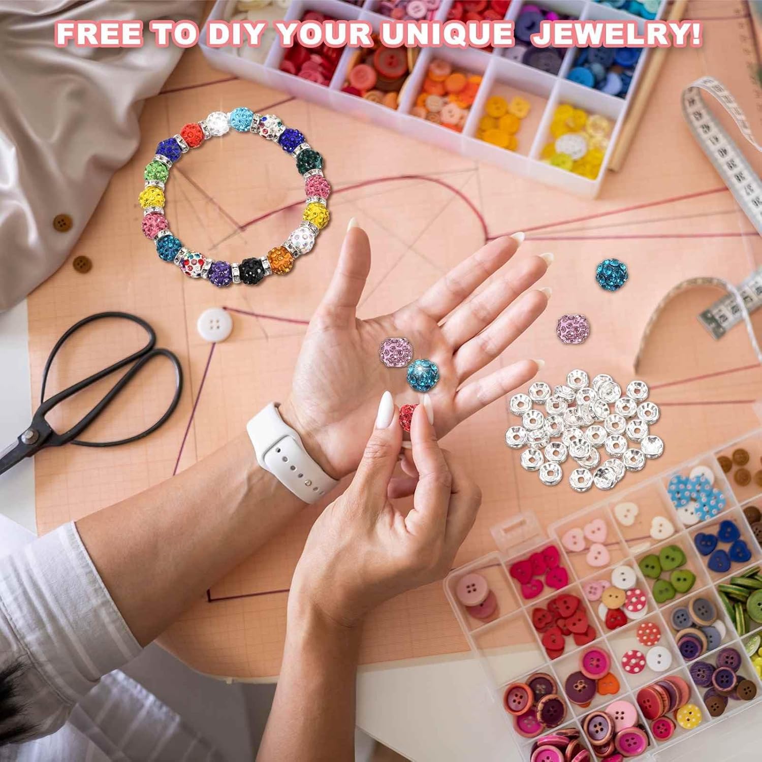 MECCANIXITY 100 Pcs 6mm Rhinestone & Spacer Beads for Jewelry Making, Sparkle Disco Ball Design Crystal Clay Assorted Gems Bulk for Pens Bracelet Necklace Earring DIY Crafting, Red - Image 4