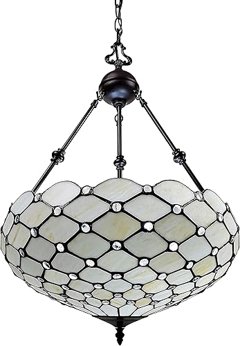 Amora Lámpara de techo estilo Tiffany vintage, 18 x 9 pulgadas, lámpara de araña blanca con vitrales, iluminación antigua para comedor disponible en Yaxa Venezuela