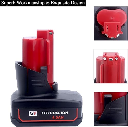 Miniatura 7 de Lasica Paquete de 2 baterías de repuesto de iones de litio M-12 de 6.0Ah compatibles con Milwaukee M-12 12V batería 48-11-2460 48-11-2412 48-11-2401