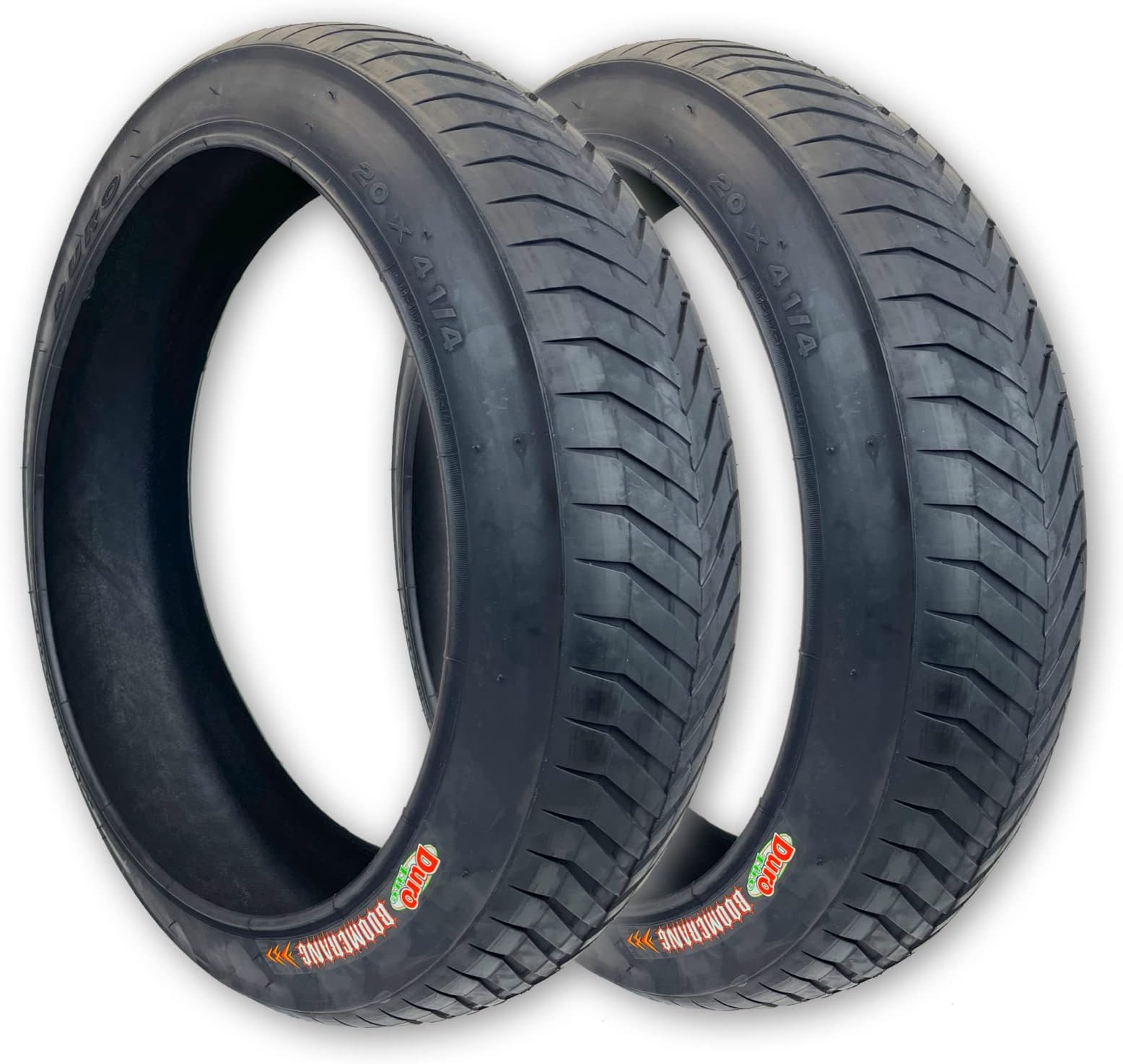 Two Duro Tire 20x4.25 Boomerang Fat Bike Tires, Semi Slick Beach Cruiser Chopper Fat Bike Tires Black 20 x 4.25
